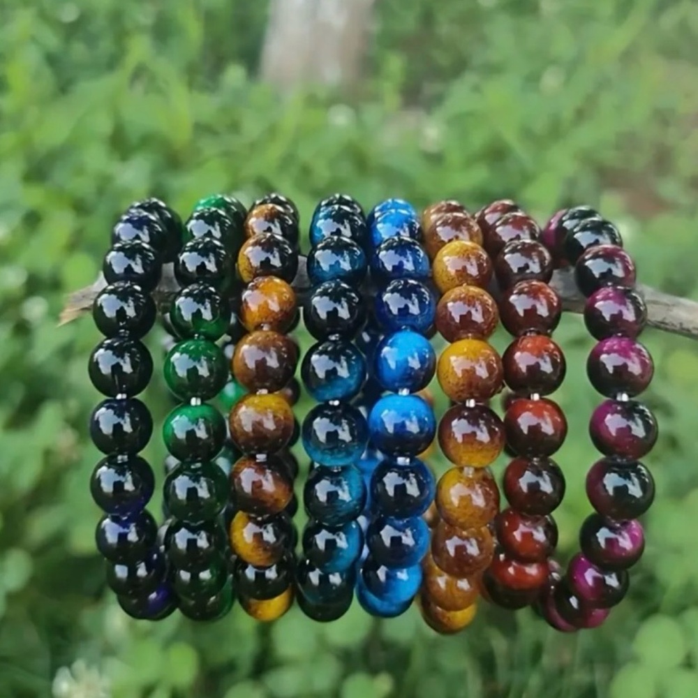 Red Tiger’s Eye Natural Stone Beaded Stretchy Bracelet - Picture 6 of 7